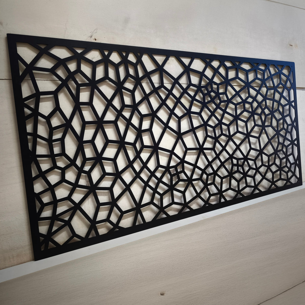 Black decorative laser cut metal deck railing web design 