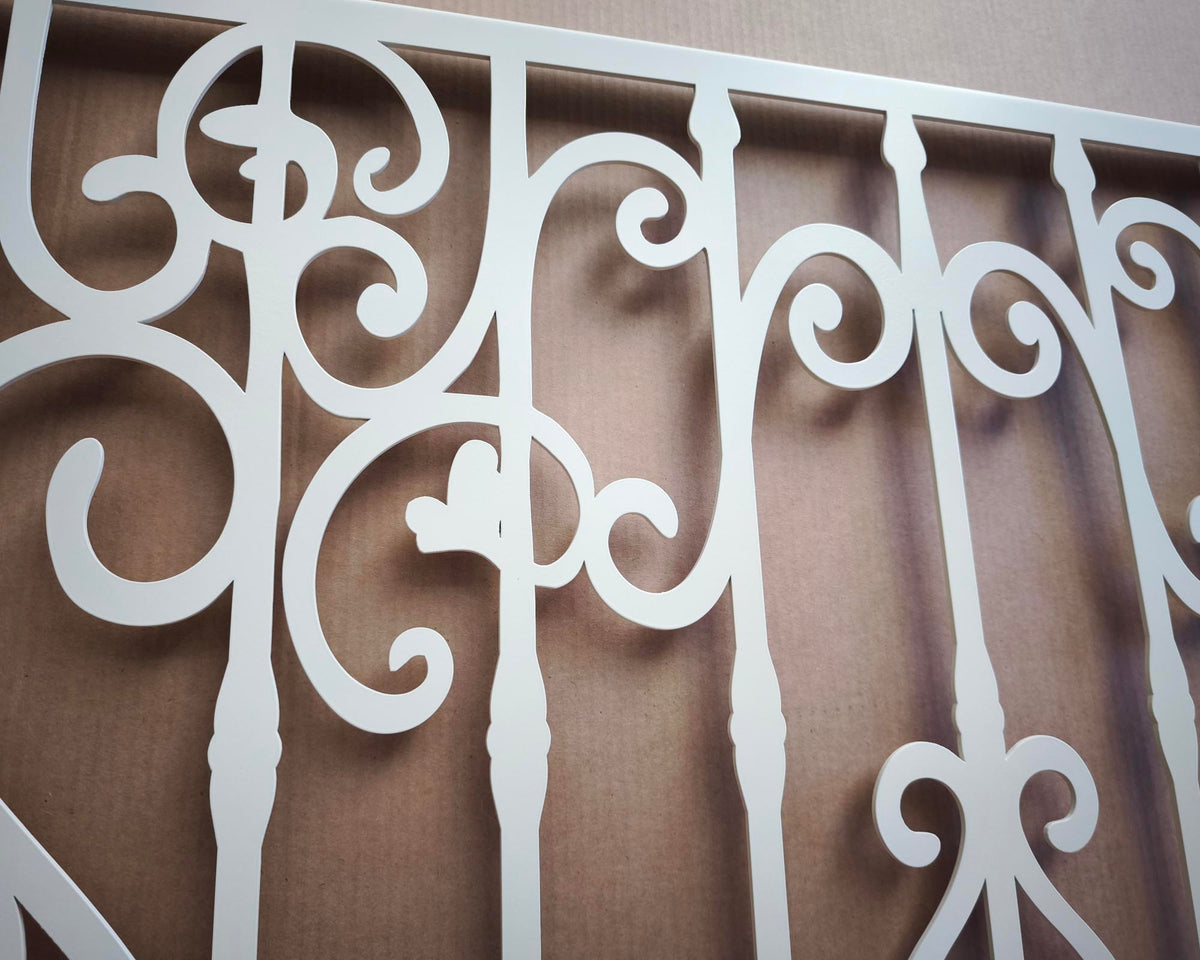 White powder coated laser cut metal outdoor deck railing panel