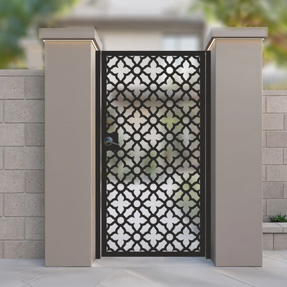 laser cut pedestrian garden gate featuring casablanca pattern
