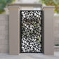 Black metal laser cut pedestrian garden gate featuring modern organic voronoi cellular web pattern