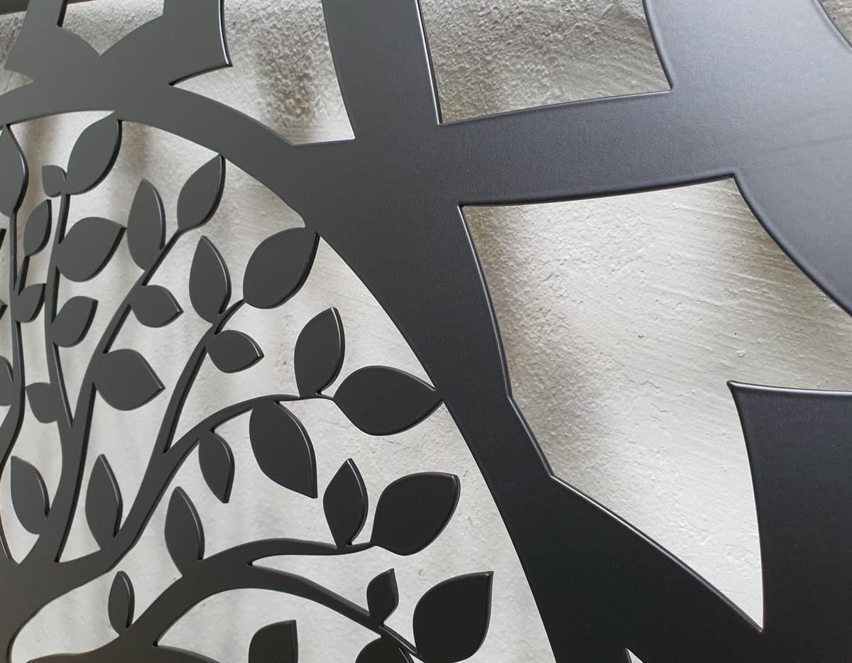 Black powder coated laser cut metal pedestrian garden door