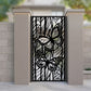 laser cut metal garden gate featuring modern monarch butterfly silhouette pattern