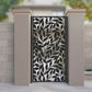 Black metal laser cut pedestrian garden gate featuring full coverage botanical olive leaf and vine pattern