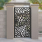 metal laser cut pedestrian garden gate featuring full coverage organic petal drop and leaf mosaic pattern