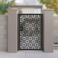 Metal laser cut pedestrian garden gate featuring full coverage retro mid-century rounded square grid pattern
