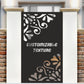 Black powder coated laser cut metal privacy fence panel featuring corner floral filigree pattern and customizable text area