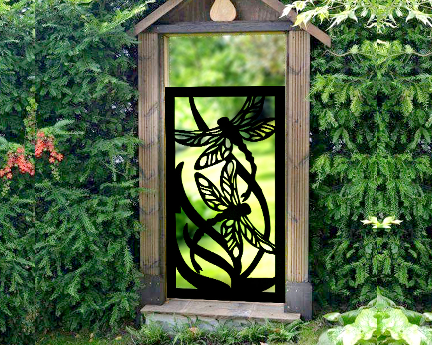Custom Dragonfly Metal Garden Gate | Decorative Nature Themed Laser Cut Door | Luxury Artistic Outdoor Entry | M39