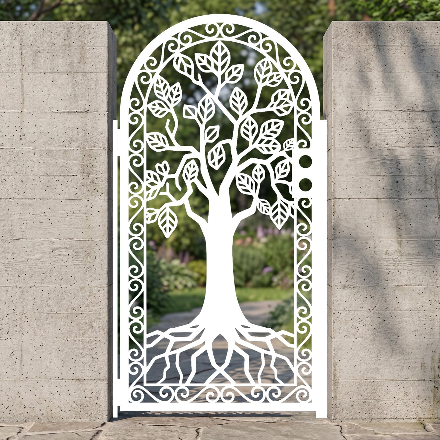 Modern Tree of Life Garden Gate - Custom Arched Laser Cut Metal Gate M114