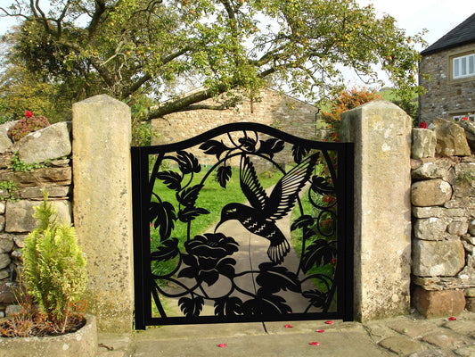 Custom Gate | Metal Garden Gate | Metal Art Accent | Pedestrian Walk Thru Entry | Outdoor, Artistic & Unique Design,Hummingbird design gate | Garden Gate