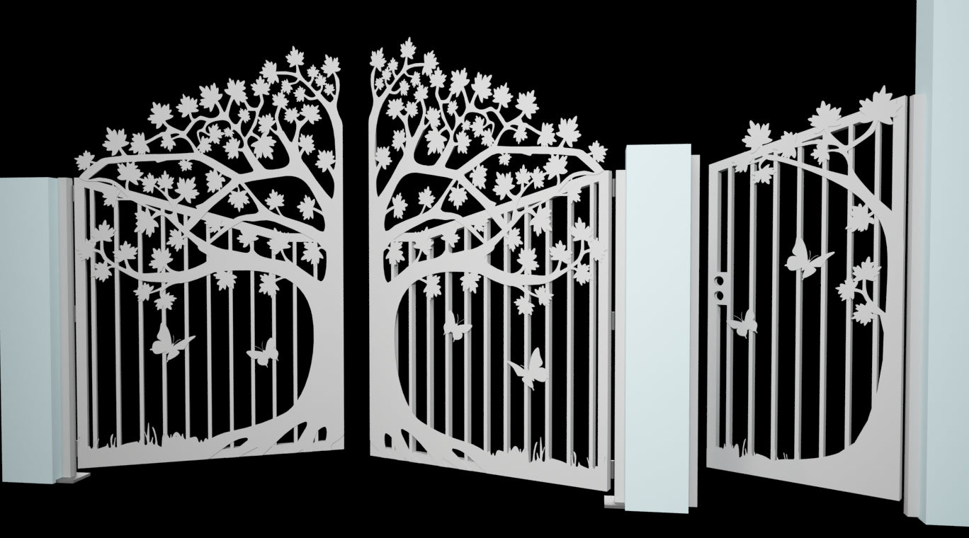 Custom Gate, Metal Garden Gate, Metal Art Accent, Pedestrian Walk Thru Entry, Outdoor, Drive way Gate, Tree Design 10ftx8ft